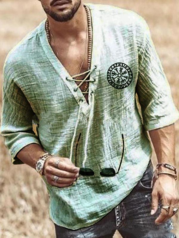 Printed Men's Chest Tie Mid Sleeve T Shirt Shirt