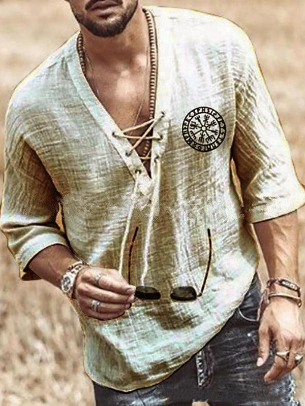 Printed Men's Chest Tie Mid Sleeve T Shirt Shirt