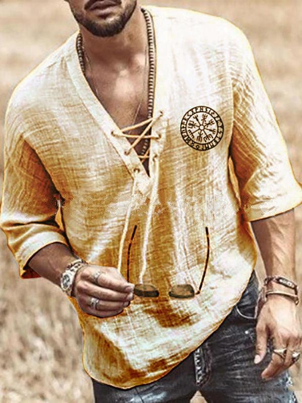 Printed Men's Chest Tie Mid Sleeve T Shirt Shirt