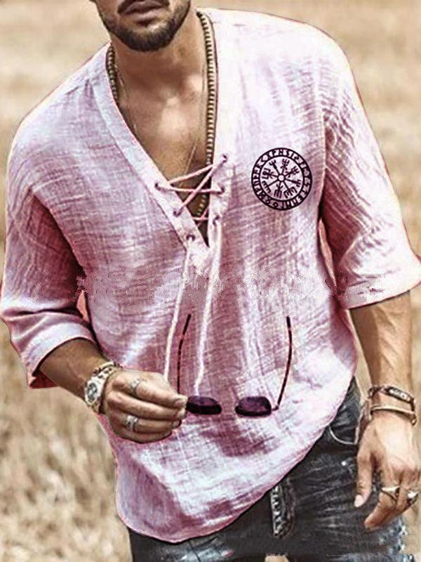 Printed Men's Chest Tie Mid Sleeve T Shirt Shirt