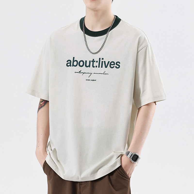 Simple Multicolor Printing Round Neck Short Sleeve T-shirt For Men