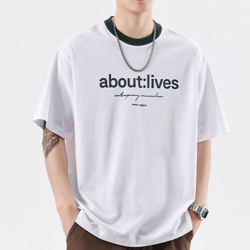 Simple Multicolor Printing Round Neck Short Sleeve T-shirt For Men