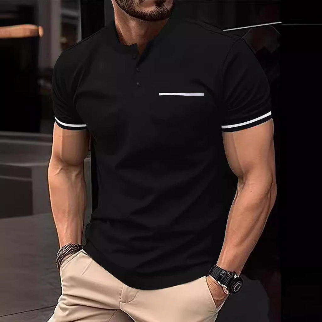 Solid Color Classic Button Stitching Short Sleeve